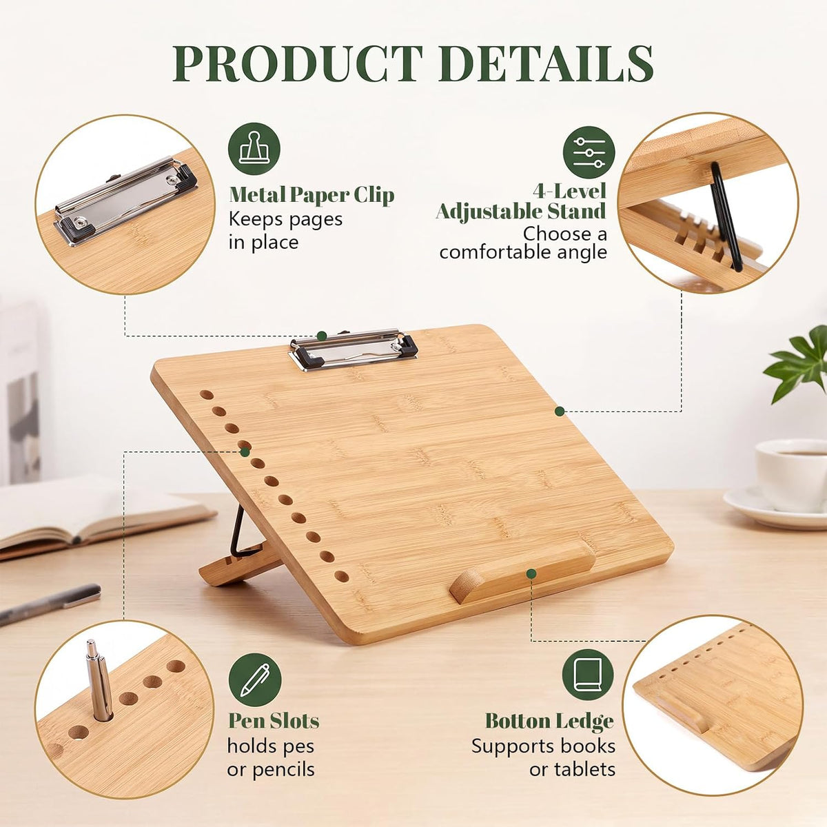 Nuanchu 1 Pcs Adjustable Slant Board for Writing with 4 Angles, 16x12 Inch