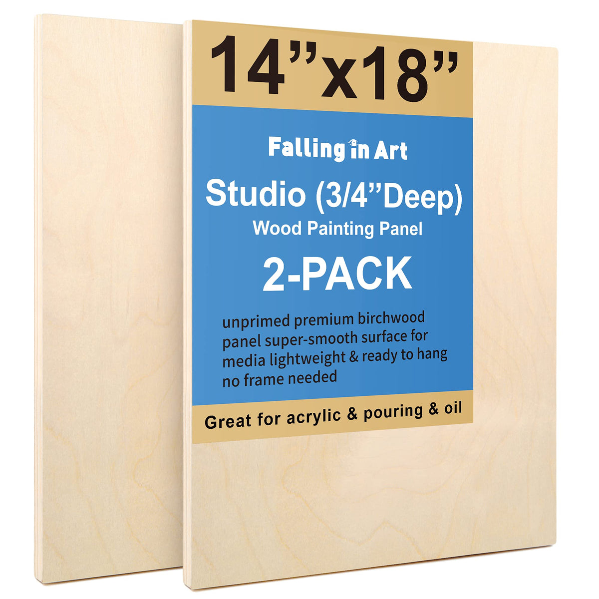 Falling in Art 2 Pack 12x16 Unfinished Birch Wood Panels Kit for Painting
