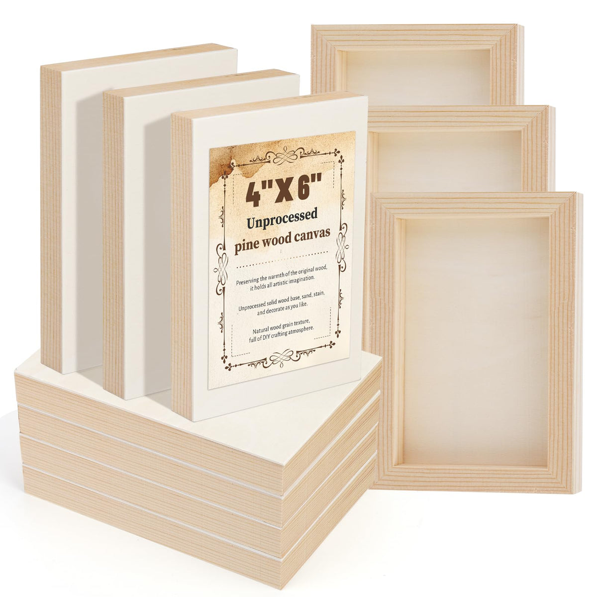 Wood Canvas Boards, 10 Pack 6 x 6 Inch Unfinished Painting Panels