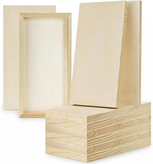 Yarlung 10 Pack Unfinished Wood Panels, 12 x 6 Inches Birch Wooden Cradled Painting Panel Canvas Boards for Watercolor, Arts and DIY Crafts, Easel Display, Use with Oils, Acrylics