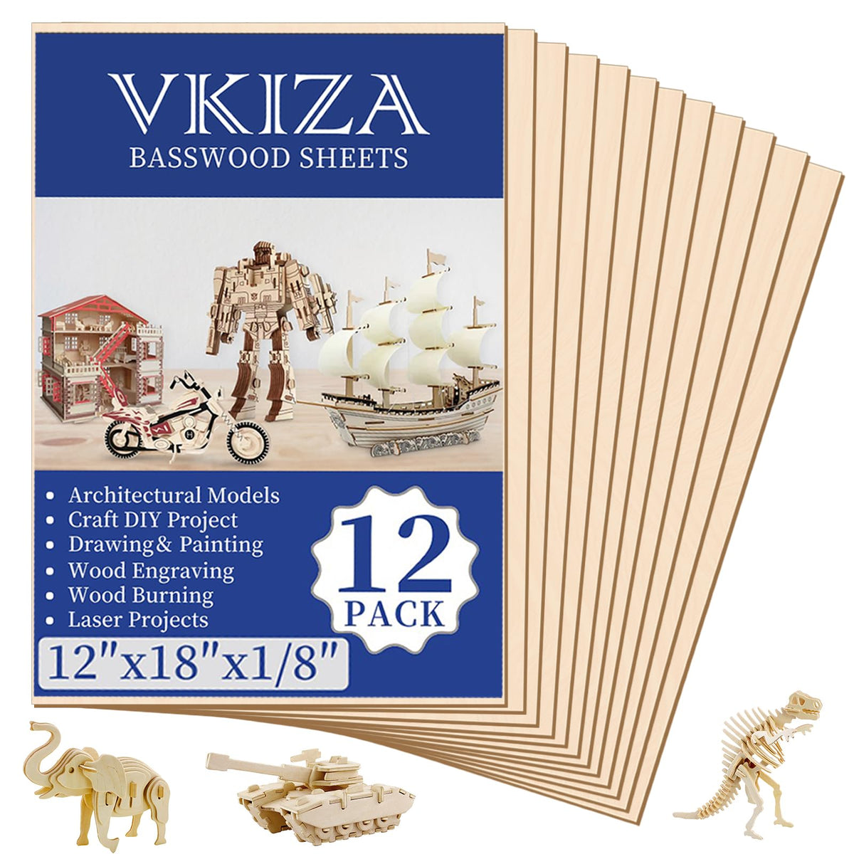 18 Pack Basswood Sheets 12"x12"x1/8" for Crafts, Unfinished Basswood Craft Board Perfect for DIY Ornaments and Models, Drawing, Painting, Engraving, Wood Burning, Laser Cutting