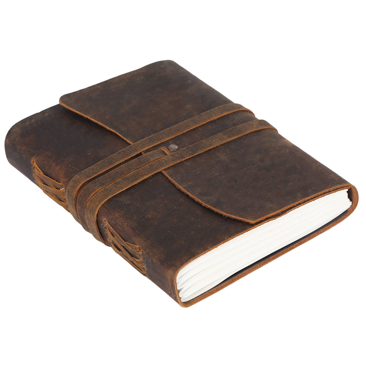 KomalC Leather Journal Notebook, Genuine Leather Journal for Men & Women Handmade Writing Travel Notebook, 240 Unlined Pages Vintage Notepad Gift: Rustic Brown (7"x5")