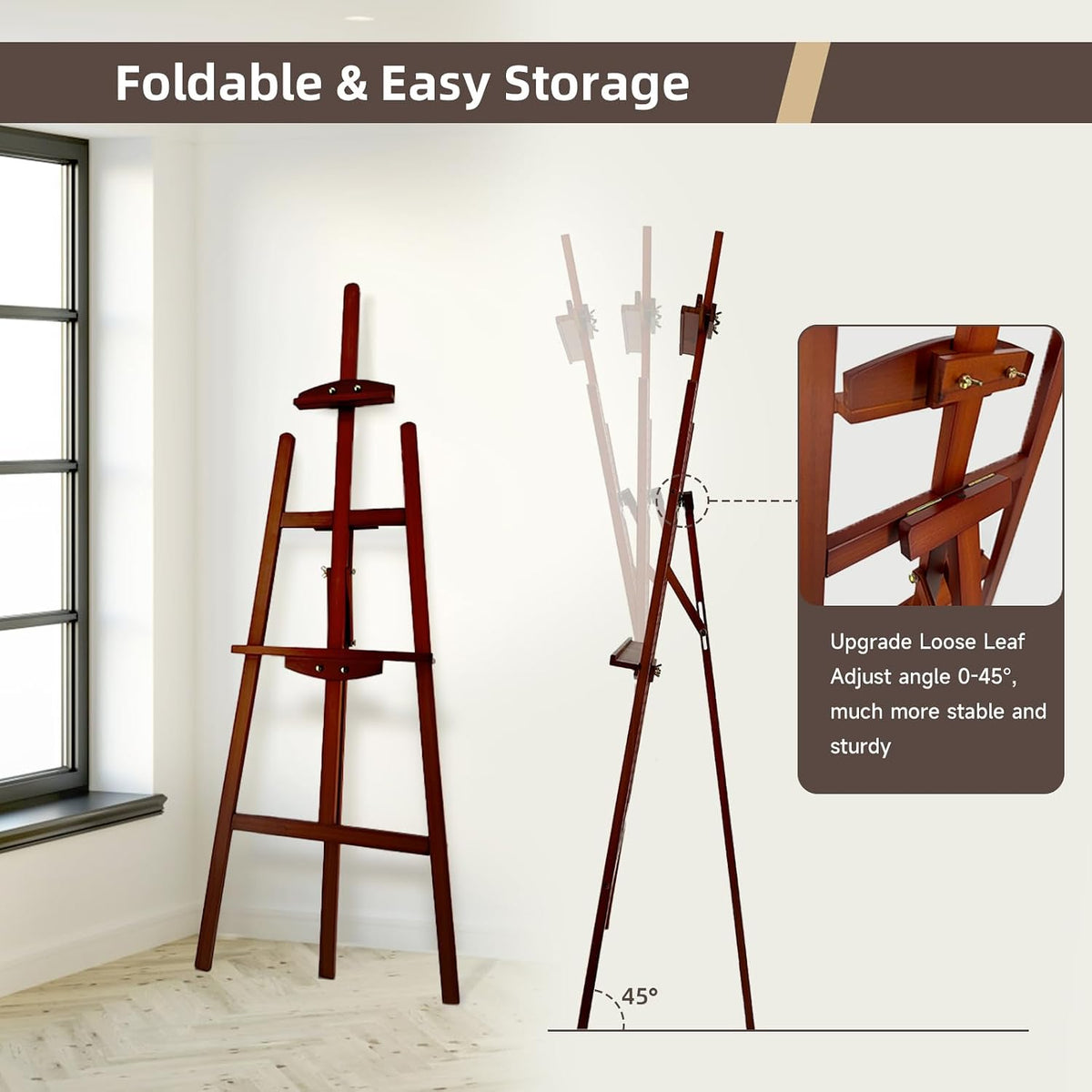 Adjustable Walnut Pine Wooden Painting Easel, Art Easel Stand