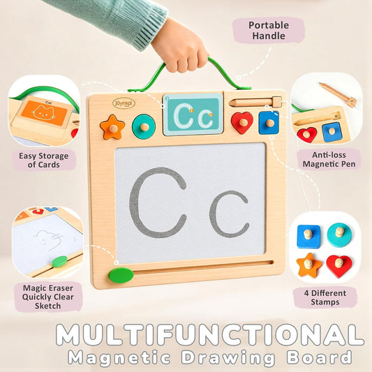 Joyreal Wooden Letter Tracing Board for Toddlers, Magnetic Alphabet & Number Writing Practice Board with 44 Cards, Reusable Magnetic Drawing Board, Montessori Preschool Educational Toy Ages 3-5