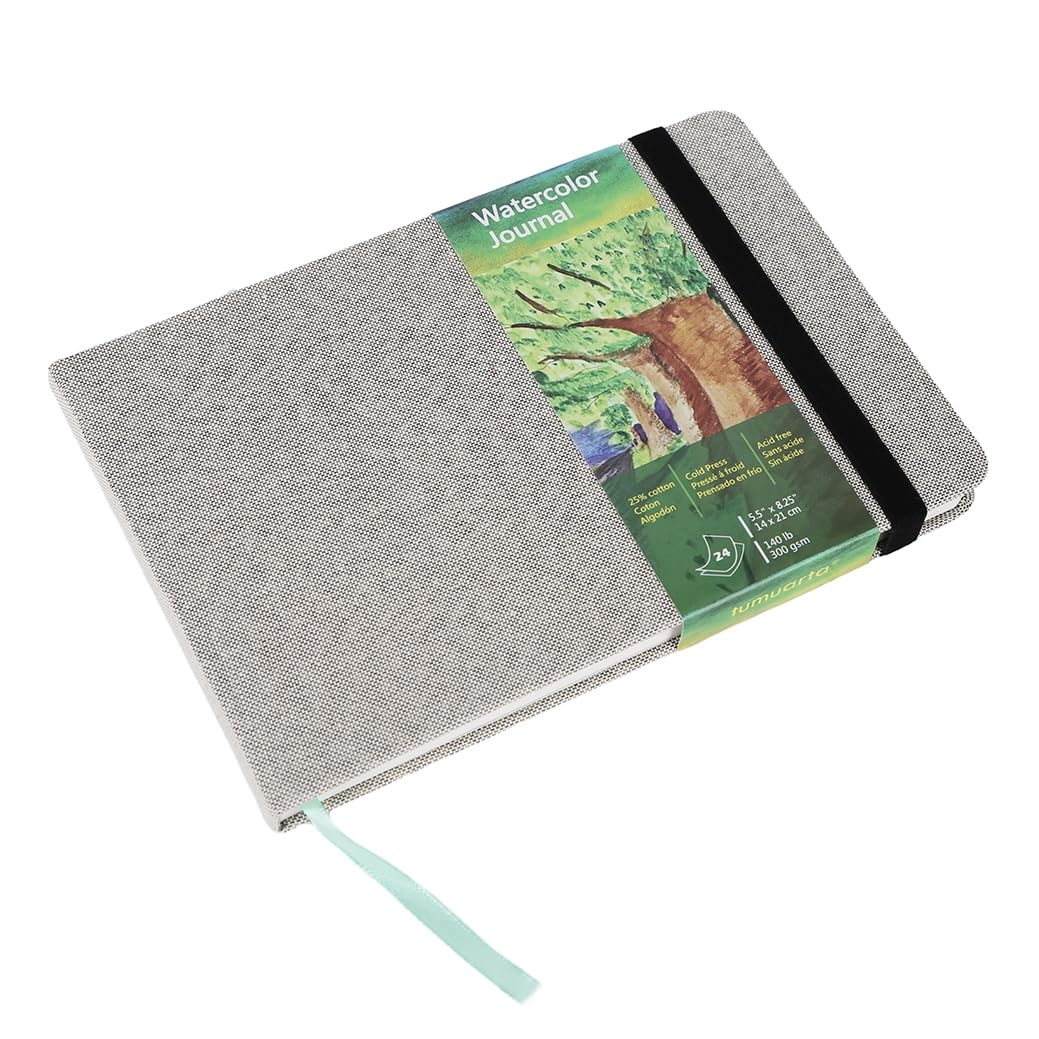 tumuarta Watercolor Journal 5.5 x 5.5, 140lb/300gsm Cold Press Paper, 24 Sheets/48 Pages, Lay-Flat Hardcover Watercolor Paper Sketchbook for Travel & Mixed Media