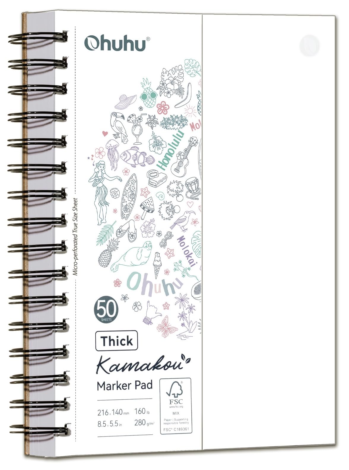 Ohuhu 5.5"x8.5" Double-Sided Bleedproof Marker Pad Art Sketchbook 50 Sheets