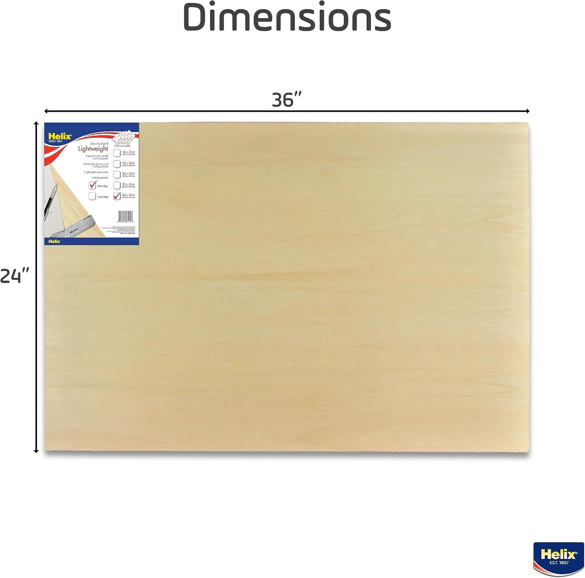 Helix - Wooden Drawing Board - Plain Edge - Lightweight - 24 x 36 inch