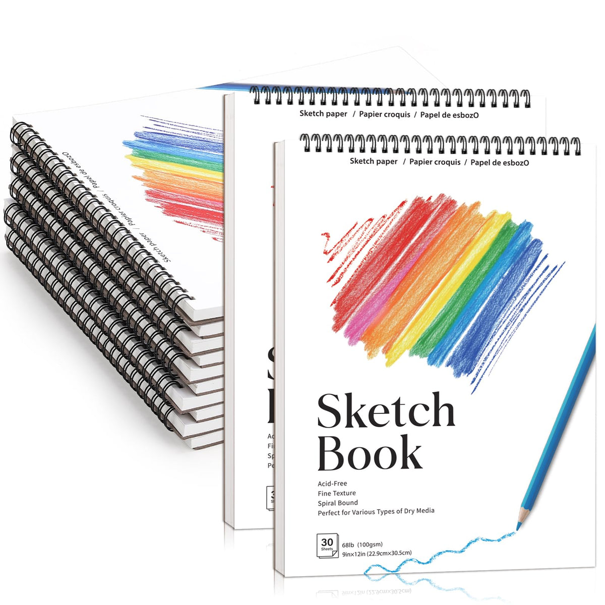 4 Pack Sketch Book for Kids, 8.5 × 11 in, Spiral Bound, 30 Sheets Each