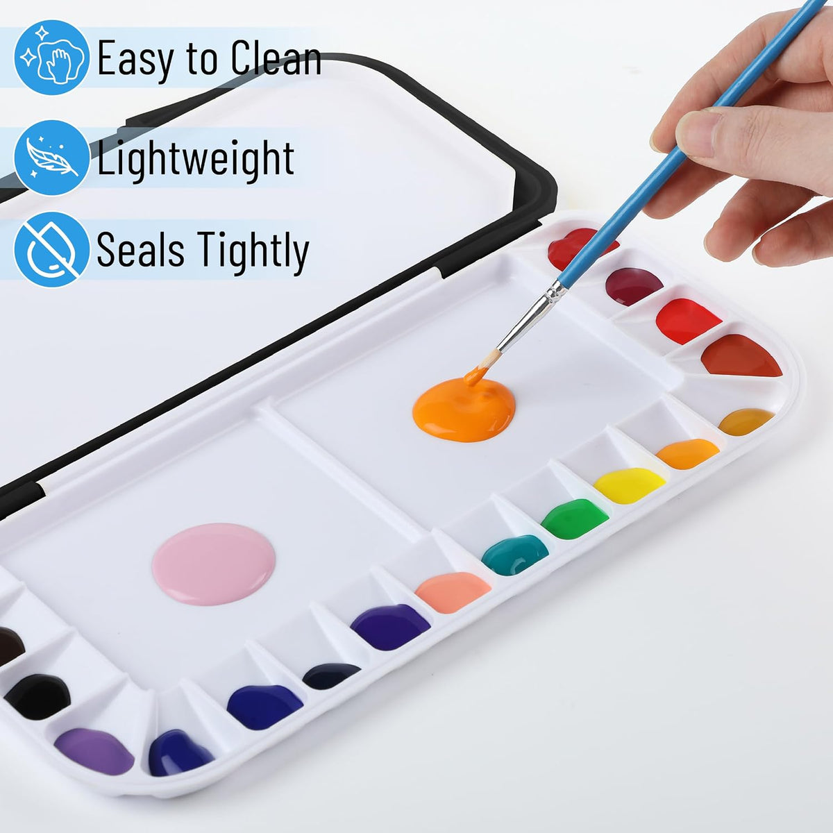 Mr. Pen- Airtight Watercolor Palette with Lid, 18 Wells & 2 Mixing Areas