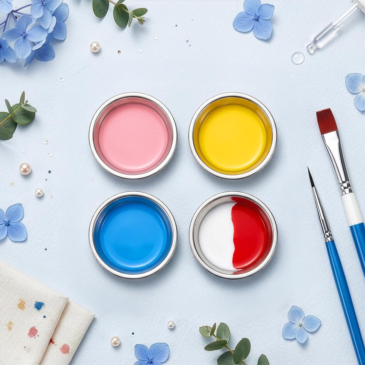 Jucoan 60 Pack Stainless Steel Paint Palette, 2 Inch Tiny Round Metal Paint Mixing Palette Dish for Watercolor, Modeling Oils Painting, Pigments & Airbrush, Stackable