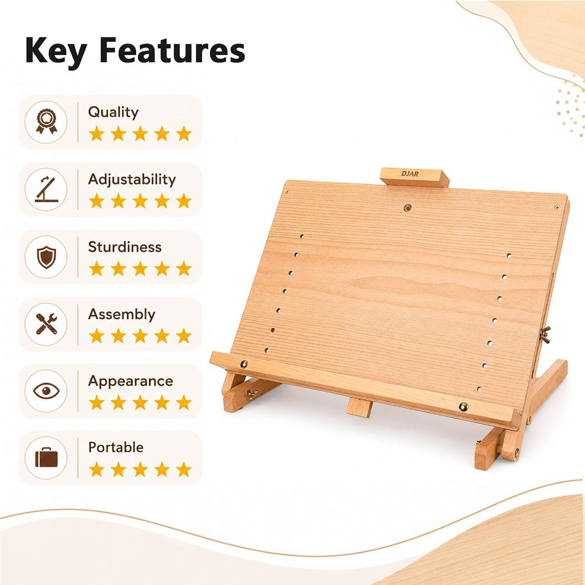 DJAR Tabletop Easel Stand for Painting, Solid Beech Wood, Natural
