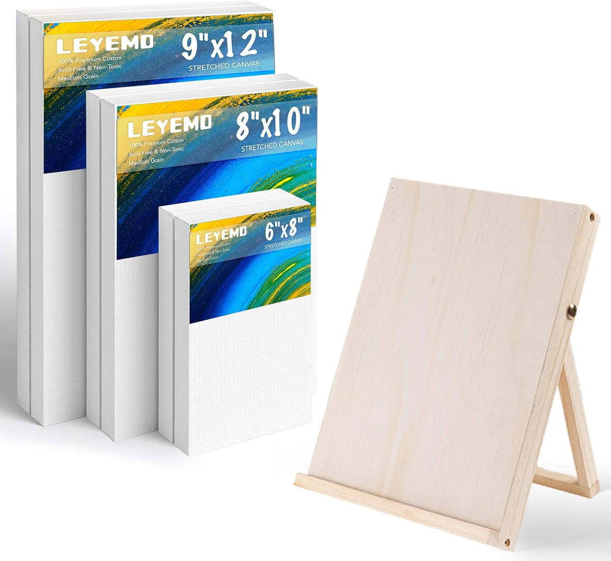 6 Pack Canvas with Tabletop Easel, Art Canvas Kit for Beginners