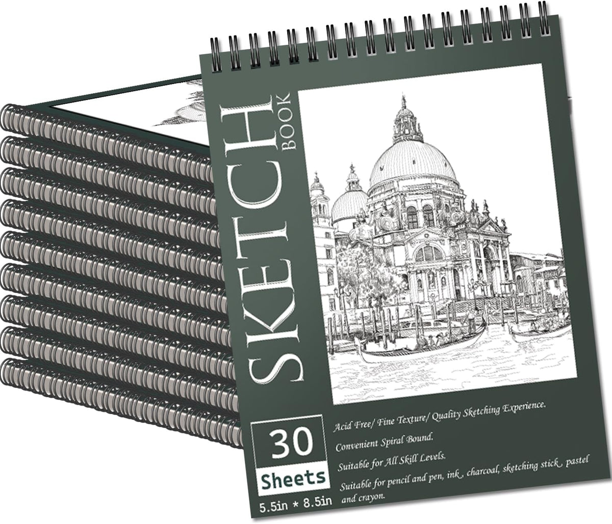 OSIMIG 10 Pack 5.5" x 8.5" Sketch Books, 300 Sheet Drawing Paper, Mini Sketchbook for Kids, Drawing Pad, Top Spiral Bound Sketch Pad for Beginger, Adult Art Supplies
