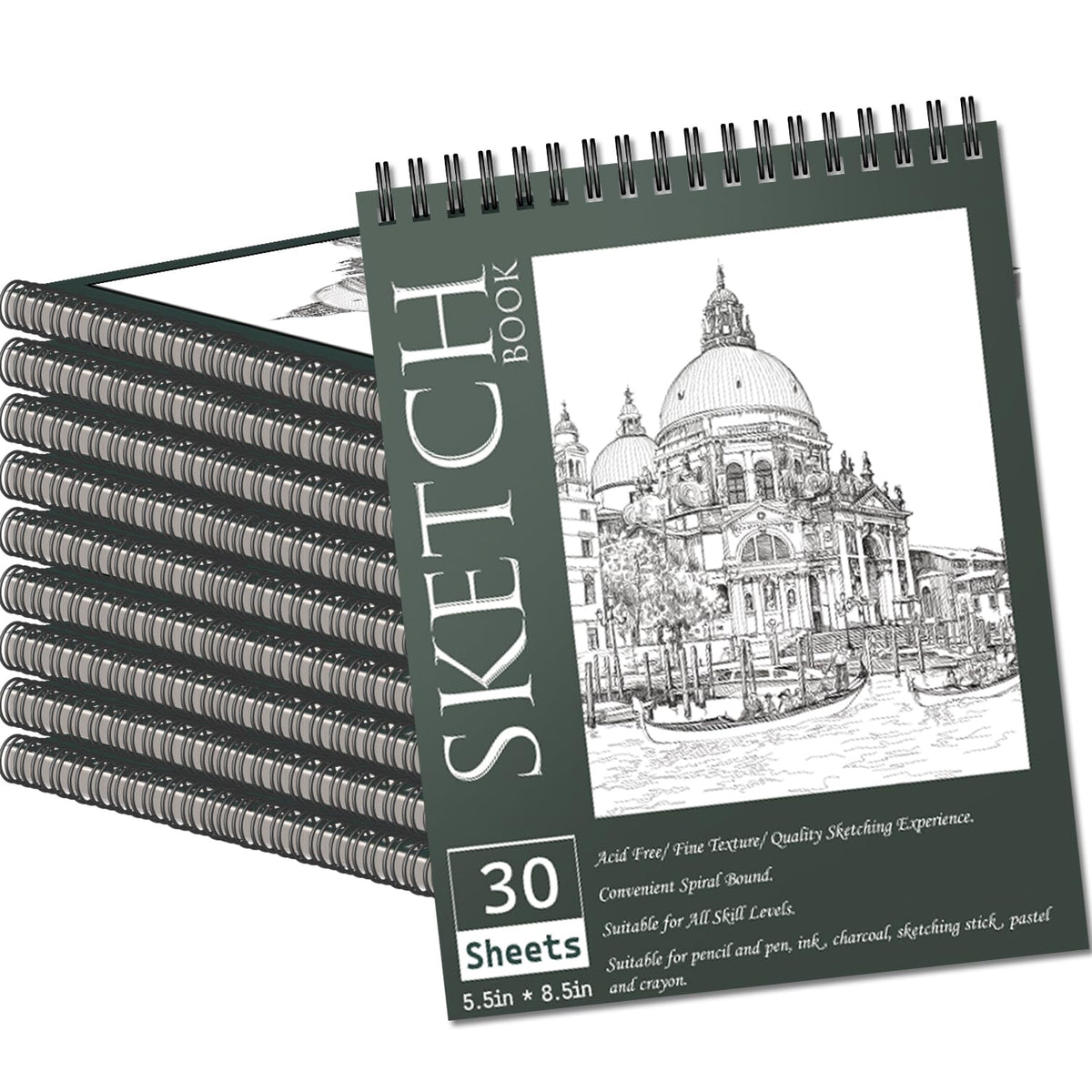 OSIMIG 10 Pack 5.5" x 8.5" Sketch Books, 300 Sheet Drawing Paper, Mini Sketchbook for Kids, Drawing Pad, Top Spiral Bound Sketch Pad for Beginger, Adult Art Supplies