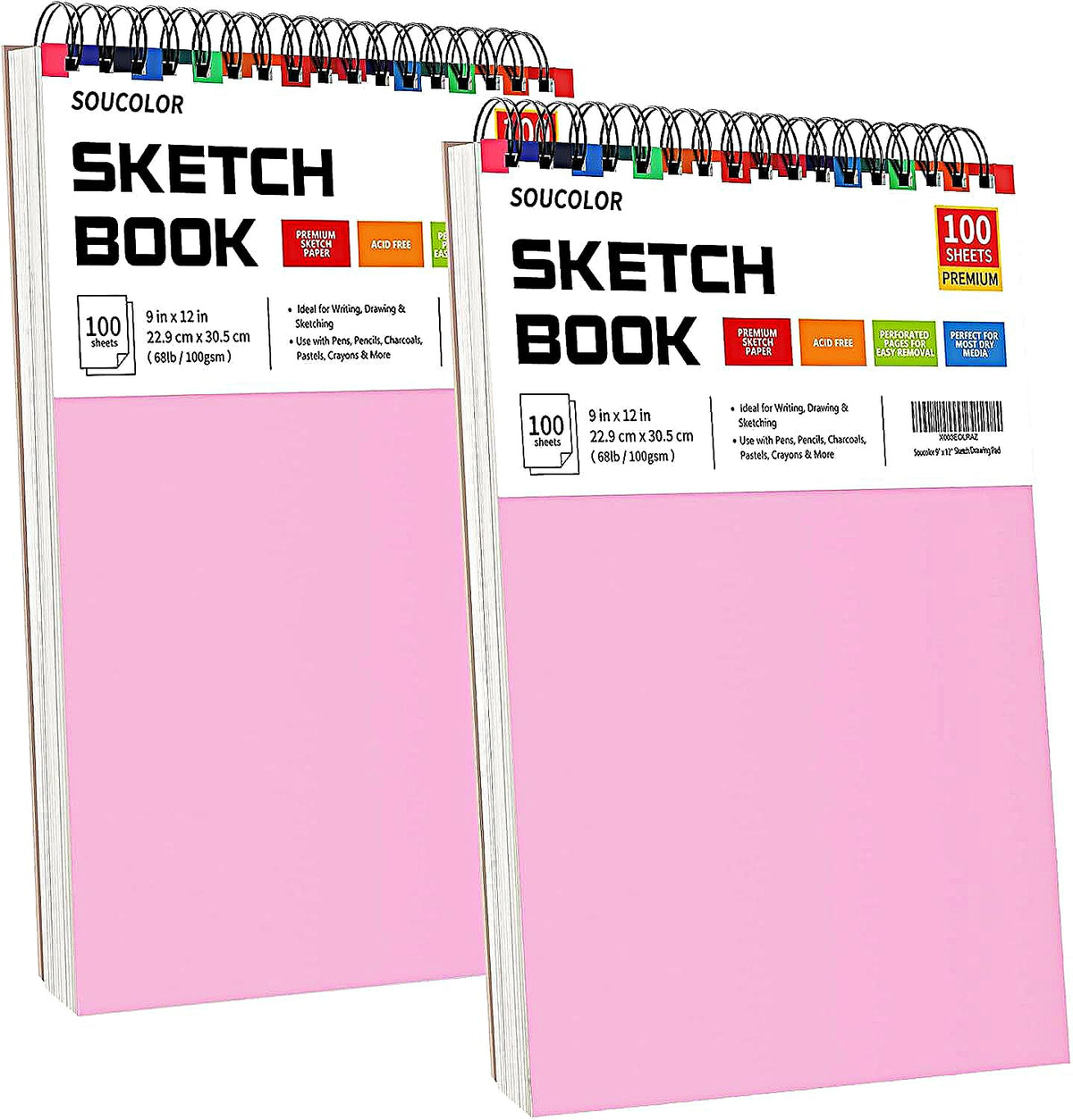 Soucolor Cute Sketch Book 9" x 12" Drawing Paper,Pink Teen Girls Sketchbook
