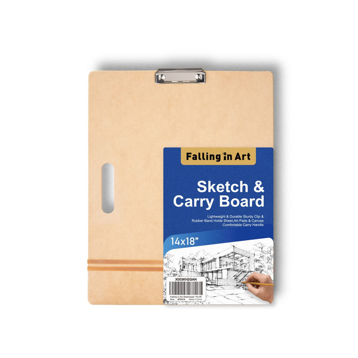 Falling in Art 13x17 Sketch Board with Sturdy Clip &Rubber Bands