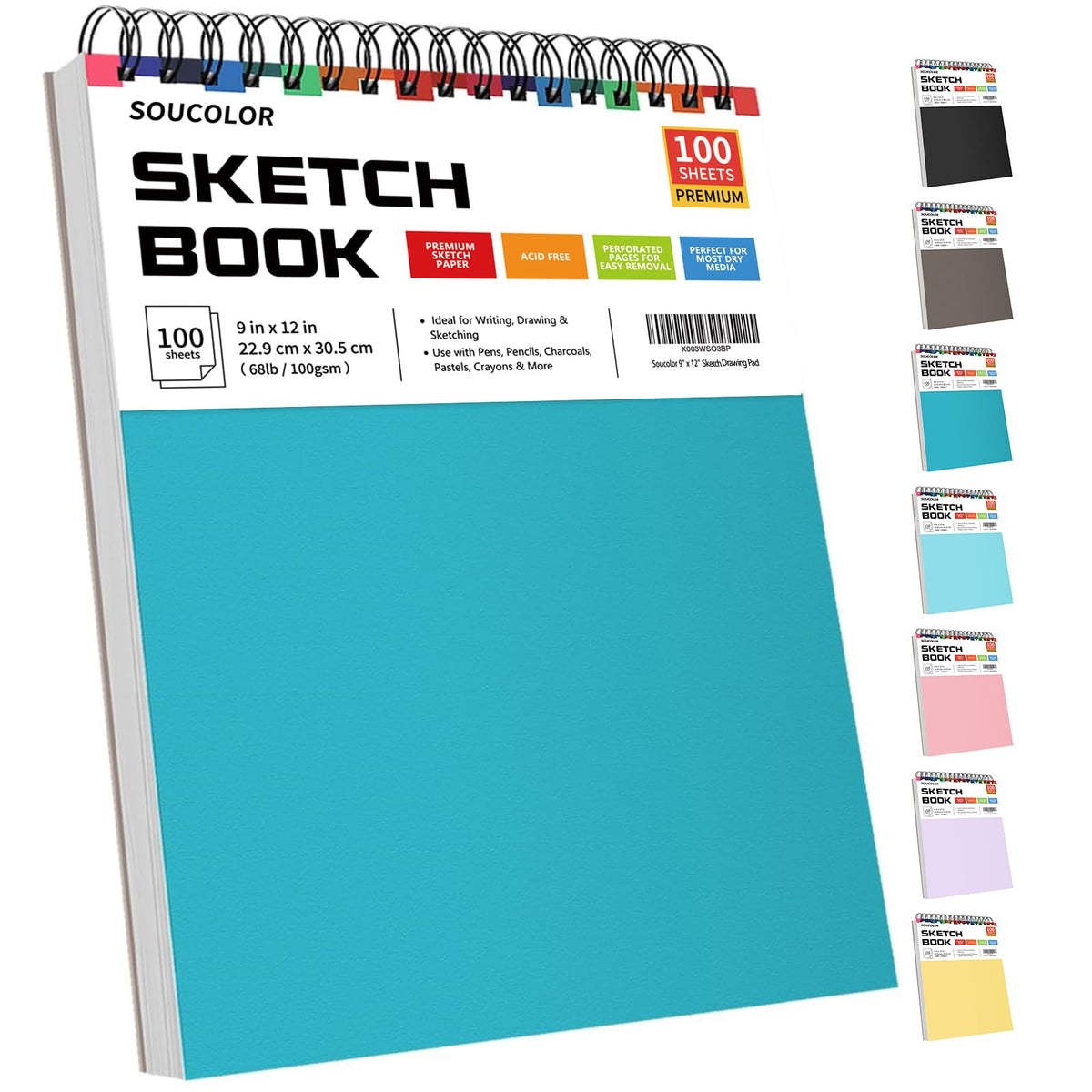 Soucolor Cute Sketch Book 9" x 12" Drawing Paper,Pink Teen Girls Sketchbook