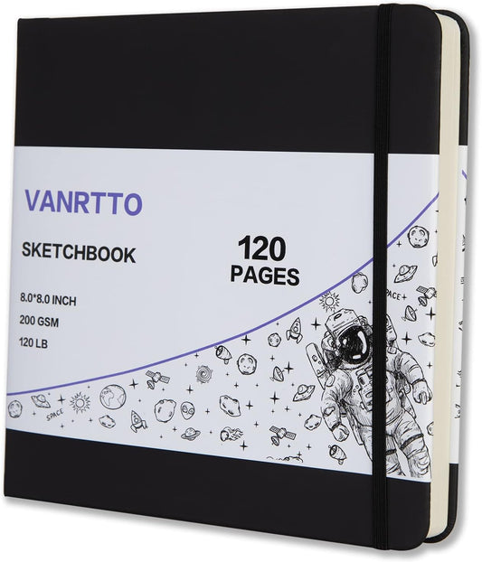 Vanrtto Hardcover Square Sketch Book, Mixed Media Sketchbook 8x8 Inch