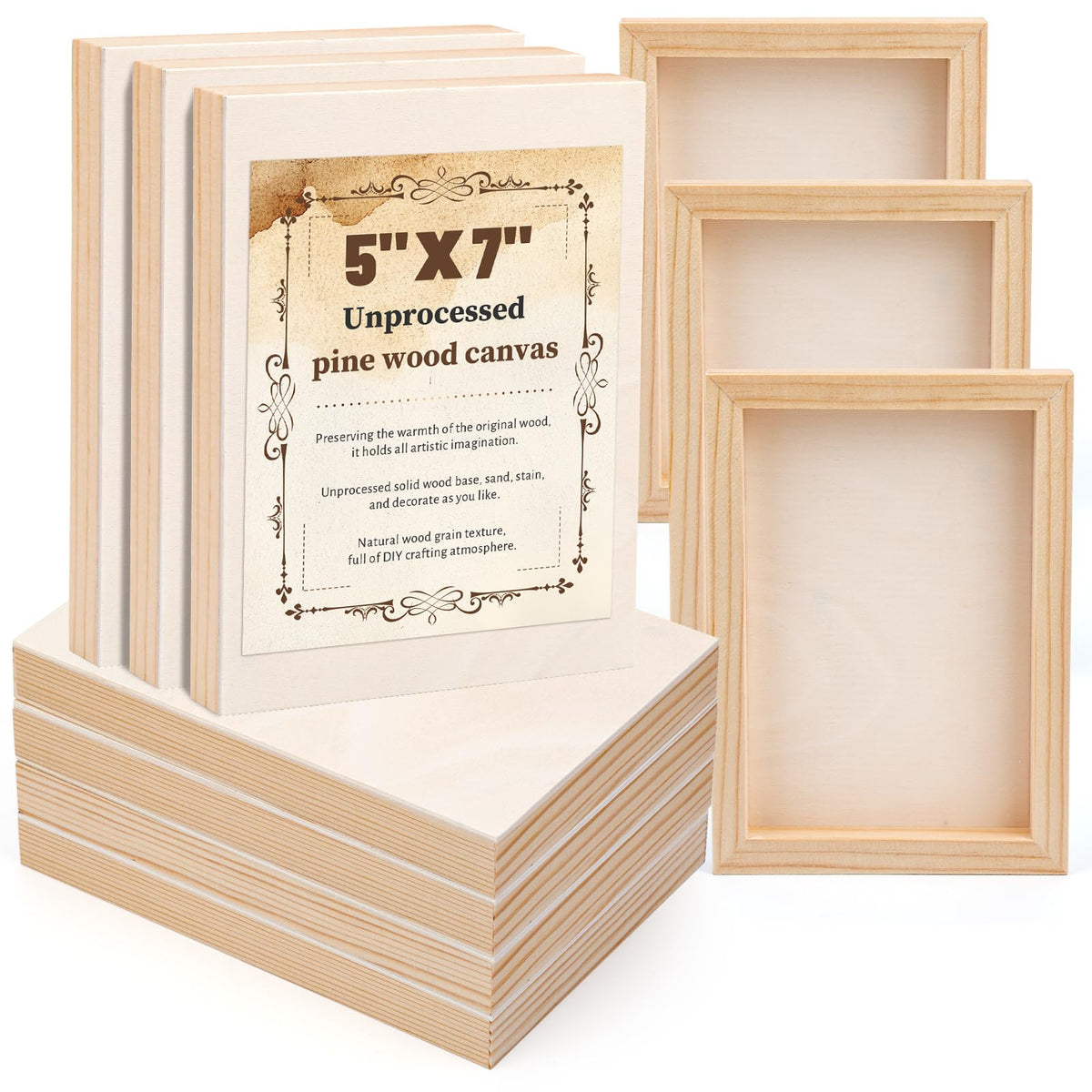 Wood Canvas Boards, 10 Pack 6 x 6 Inch Unfinished Painting Panels