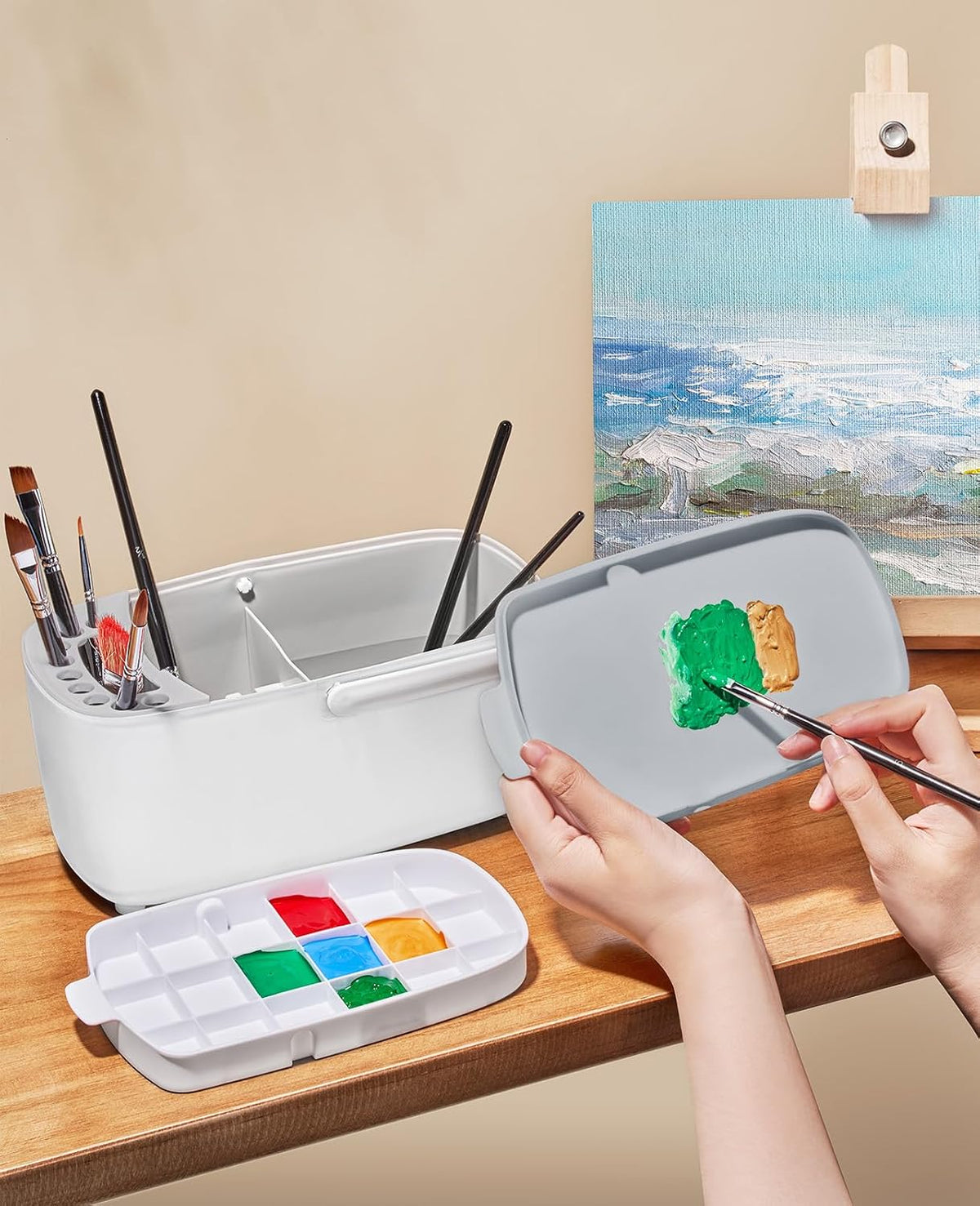 GAMENOTE Paint Brush Cleaner, Paint Brush Holder and Palette, White