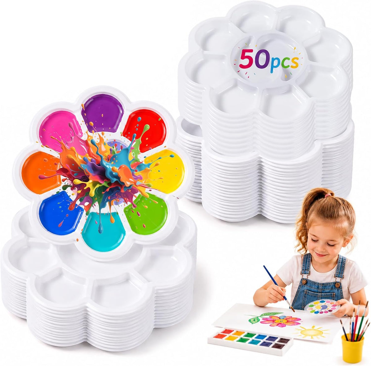 Paint Trays Bulk 50 Pcs White Disposable Petal Palettes