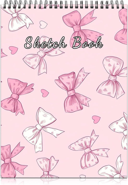 Deokke Sketchbook Top Spiral Bound Sketch Pad, 9 x 12 inch,100GSM Thick Paper,50 Sheets 100 Pages,Art Sketch Book Aesthetic Cute Drawing Writing Paper for Girls Women-Pink Bowknot
