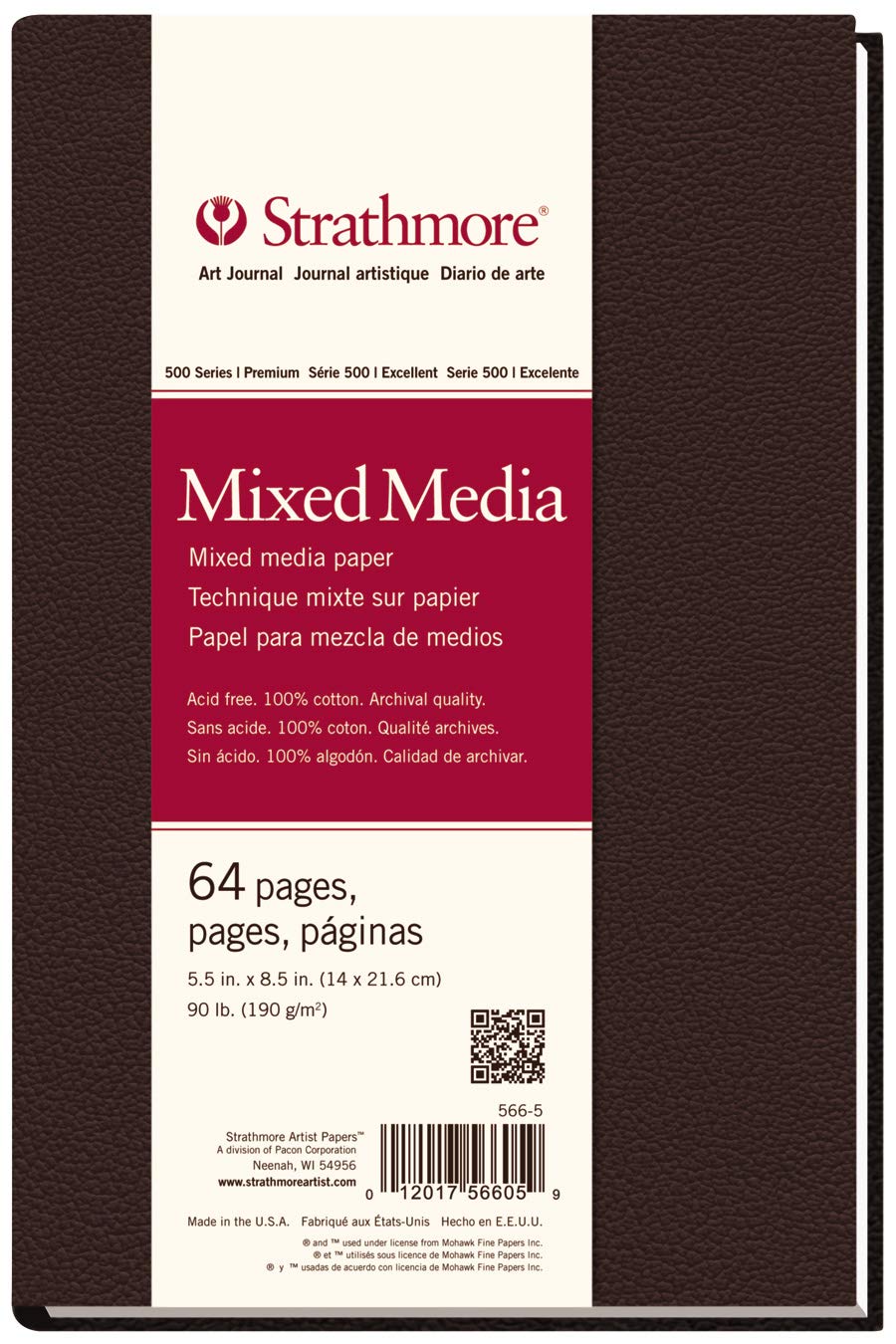 Strathmore 500 Series Hardcover Mixed Media Journal, 90 lb. Vellum Paper, 5.5 X 8.5 inches, 64 Pages (566-5)