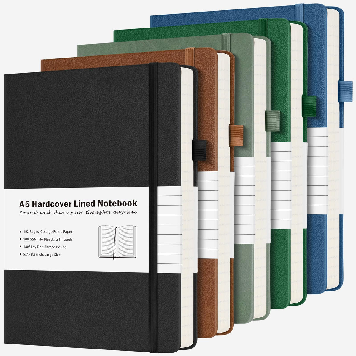 Blank Notebook Journal, 5 Pack Hardcover Sketch Book, No Bleed Thick Paper