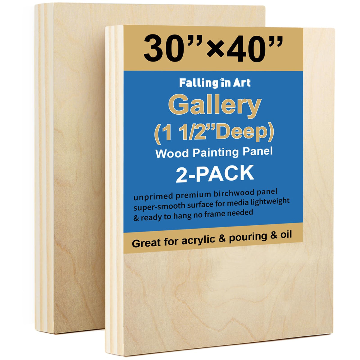 Falling in Art 2 Pack 36x48'' Unfinished Gallery Birch Wood Canvas Panels