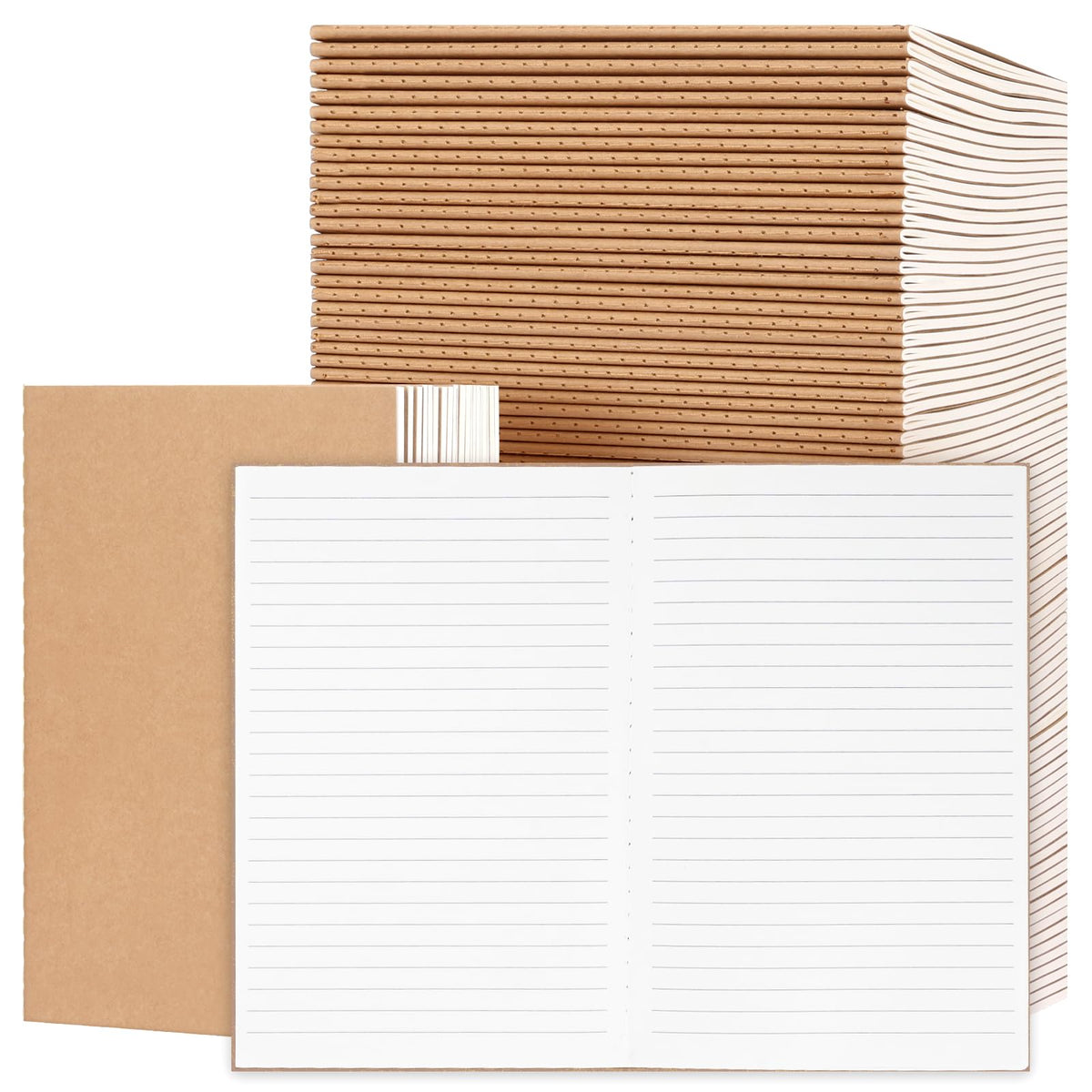 EOOUT 100pcs A5 Blank Kraft Notebooks, Journals in Bulk, Sketchbooks Bulk for Kids, 60 Pages, 80GSM, 8.3 X 5.5 Inch, Travel Journal Set, Travelers, Students and Office