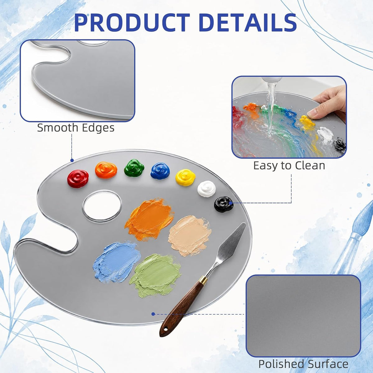 10x14 Inch Handy Oval Natural Grey Tempered Glass Palette
