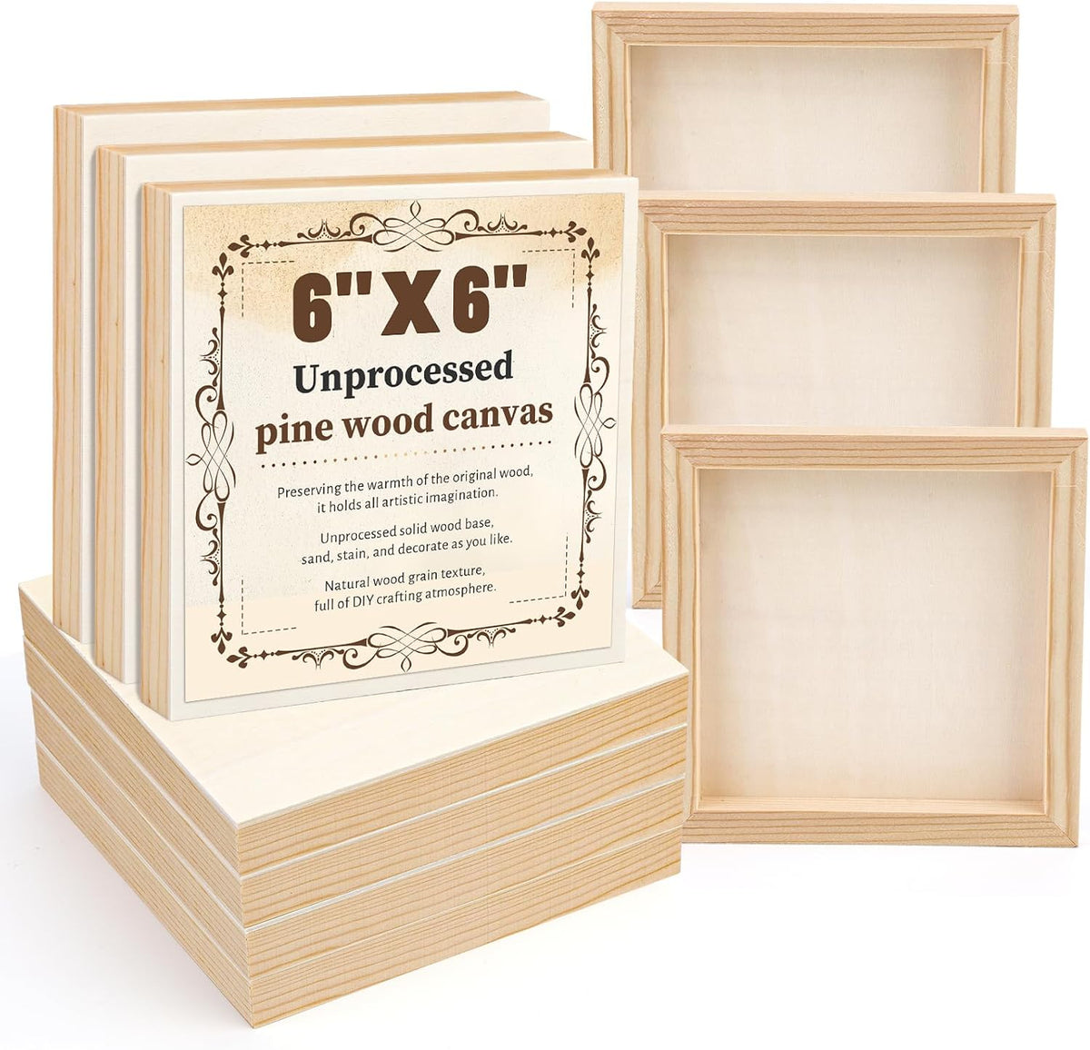 Wood Canvas Boards, 10 Pack 6 x 6 Inch Unfinished Painting Panels