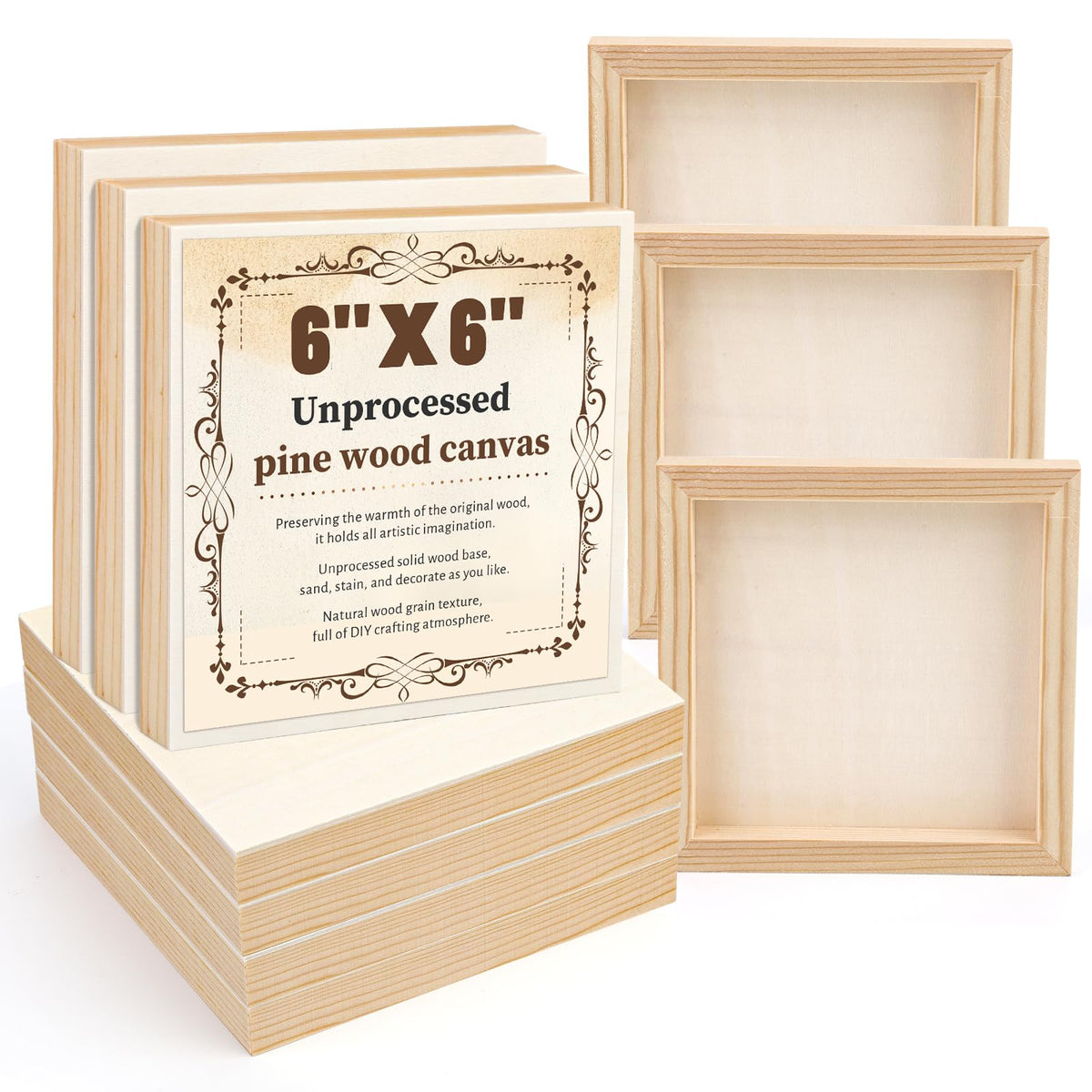 Wood Canvas Boards, 10 Pack 6 x 6 Inch Unfinished Painting Panels