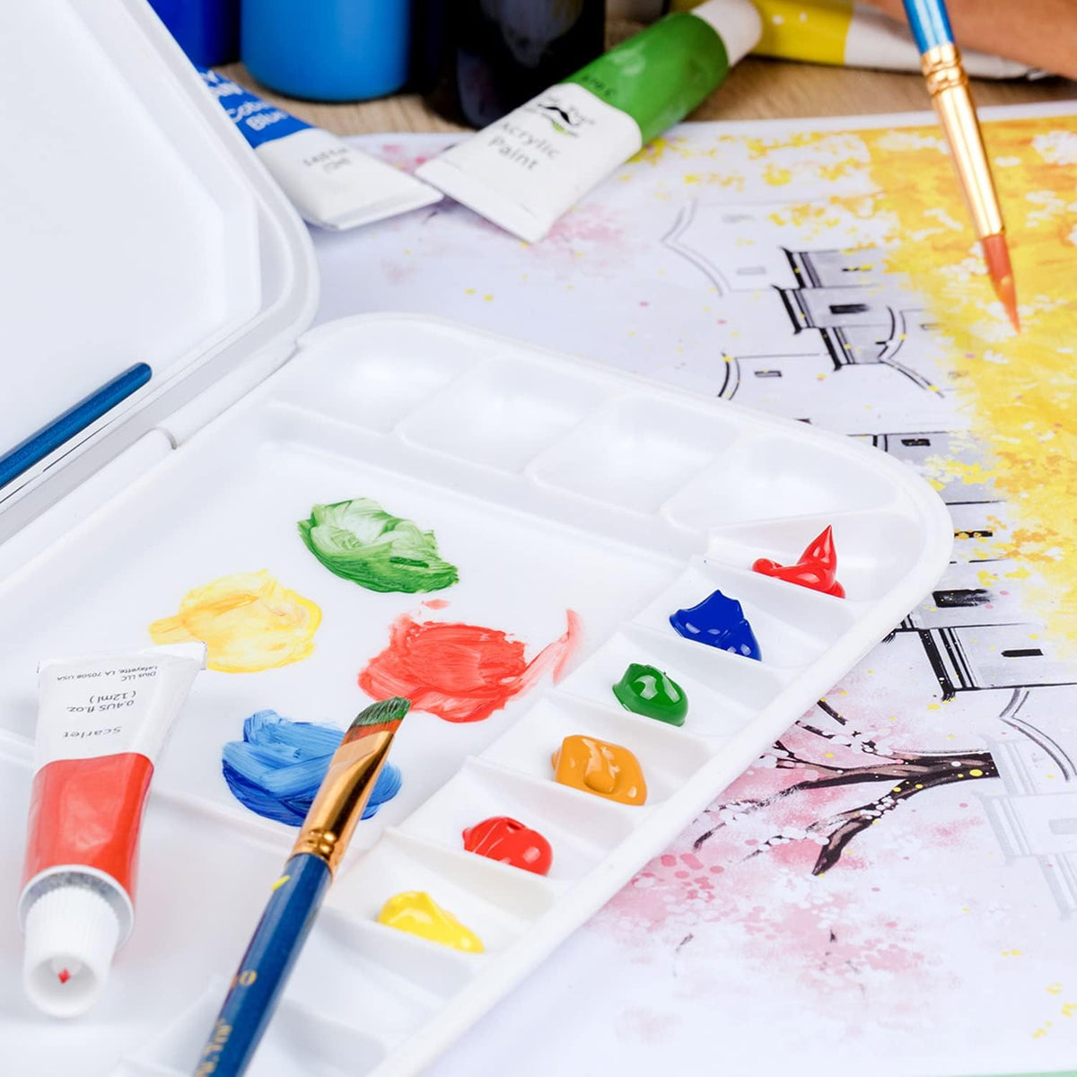 Mr. Pen- Airtight Watercolor Palette with Lid, 18 Wells & 2 Mixing Areas
