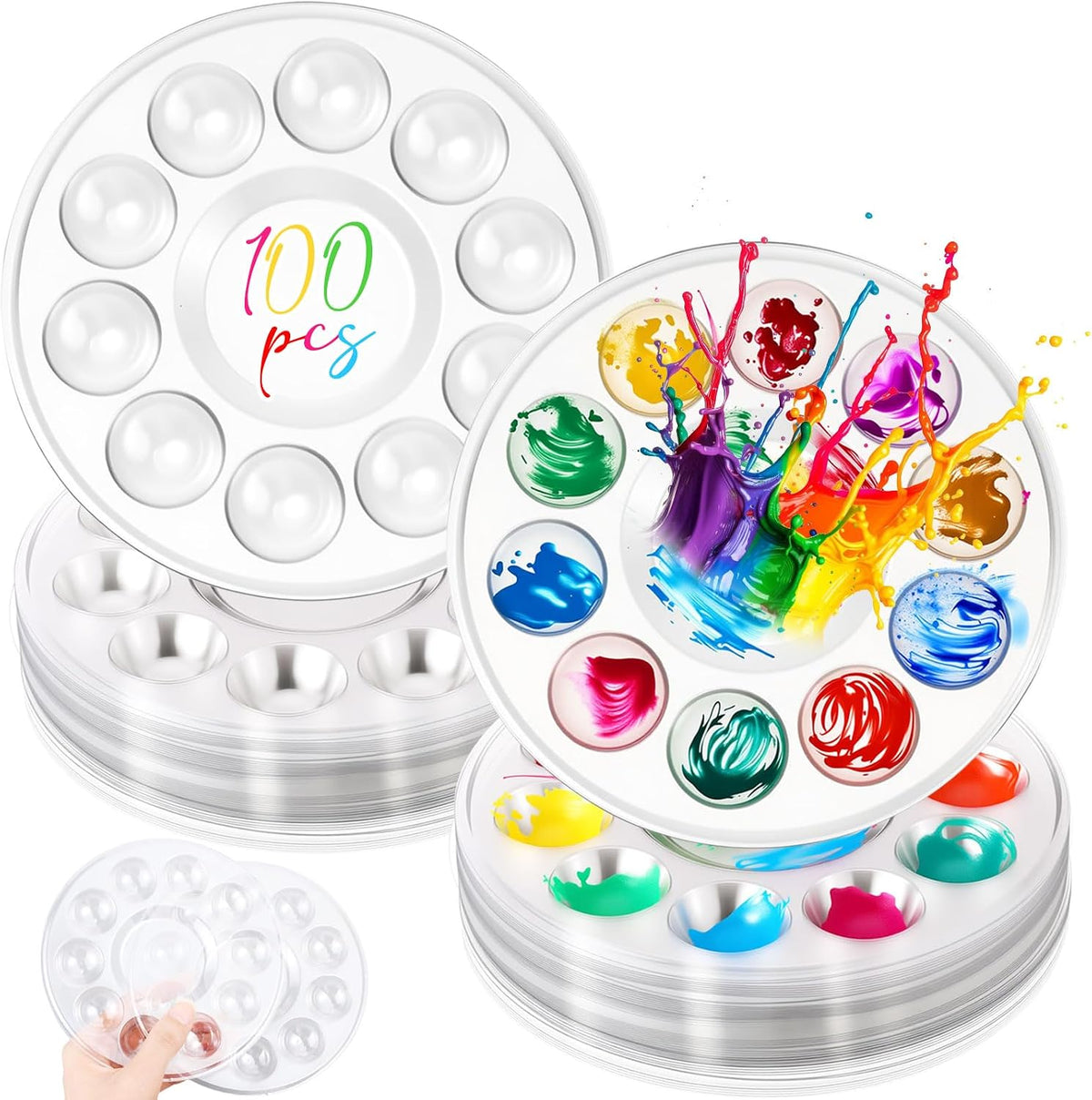 AmazingSpark 100 Pcs Paint Tray Palettes 5.5 in Disposable Round Paint Tray