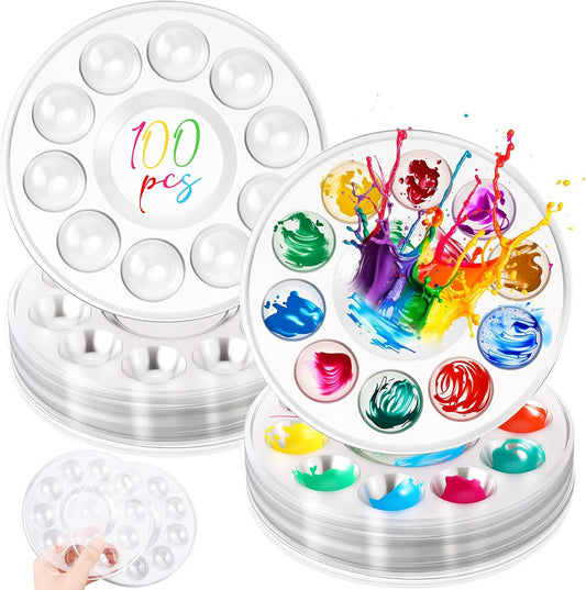 AmazingSpark 100 Pcs Paint Tray Palettes 5.5 in Disposable Round Paint Tray