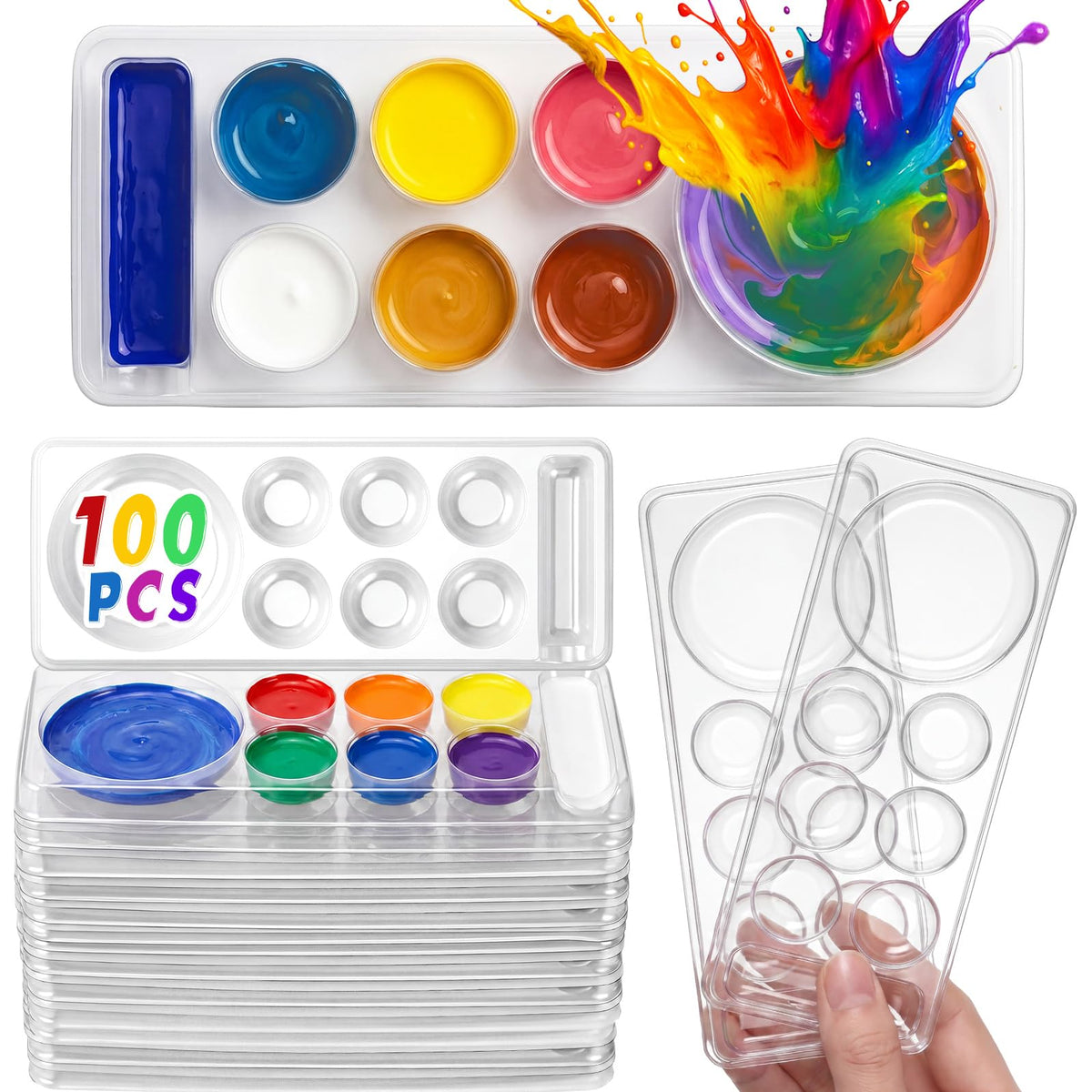 100 Pcs Large Clear Paint Tray Palette, Plum Blossom 13 Square