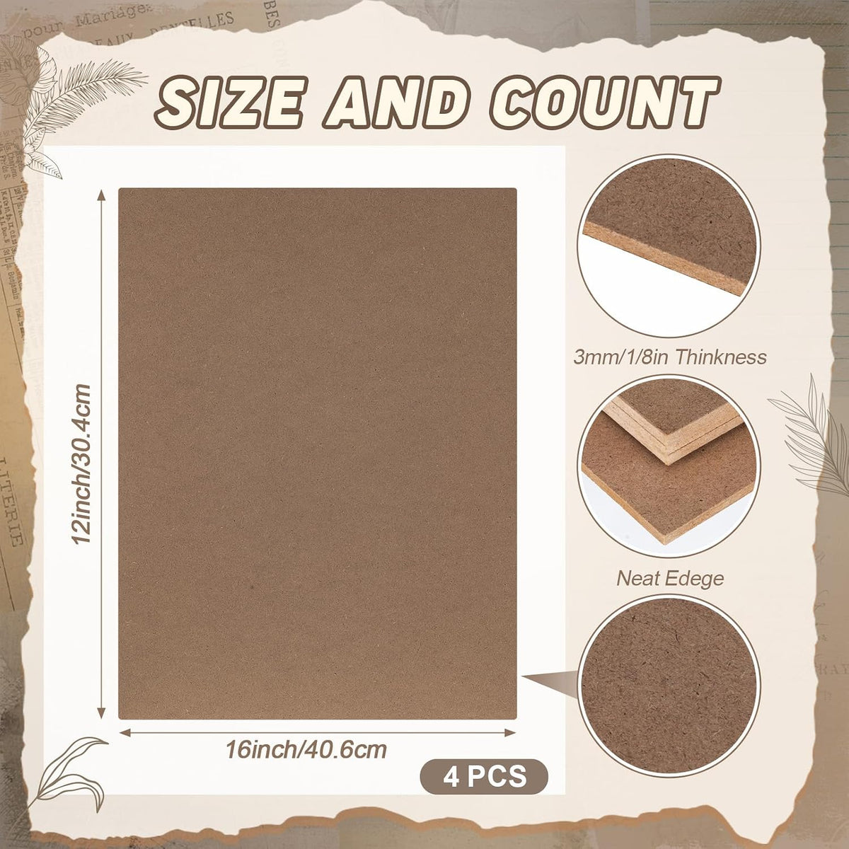 Spakon 4 Pcs Art Supply Hardboard Wood Painting Panel 12 x 16 Drawing Board