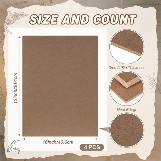 Spakon 4 Pcs Art Supply Hardboard Wood Painting Panel 12 x 16 Drawing Board