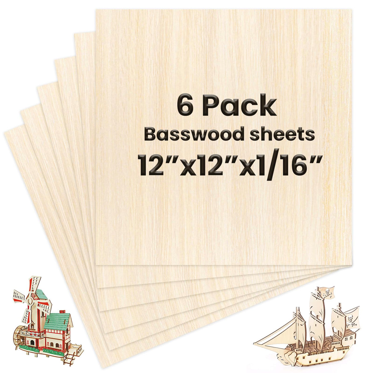 18 Pack Basswood Sheets 6X 6 x 1/16 Inch Thin Wood Sheets for Crafts