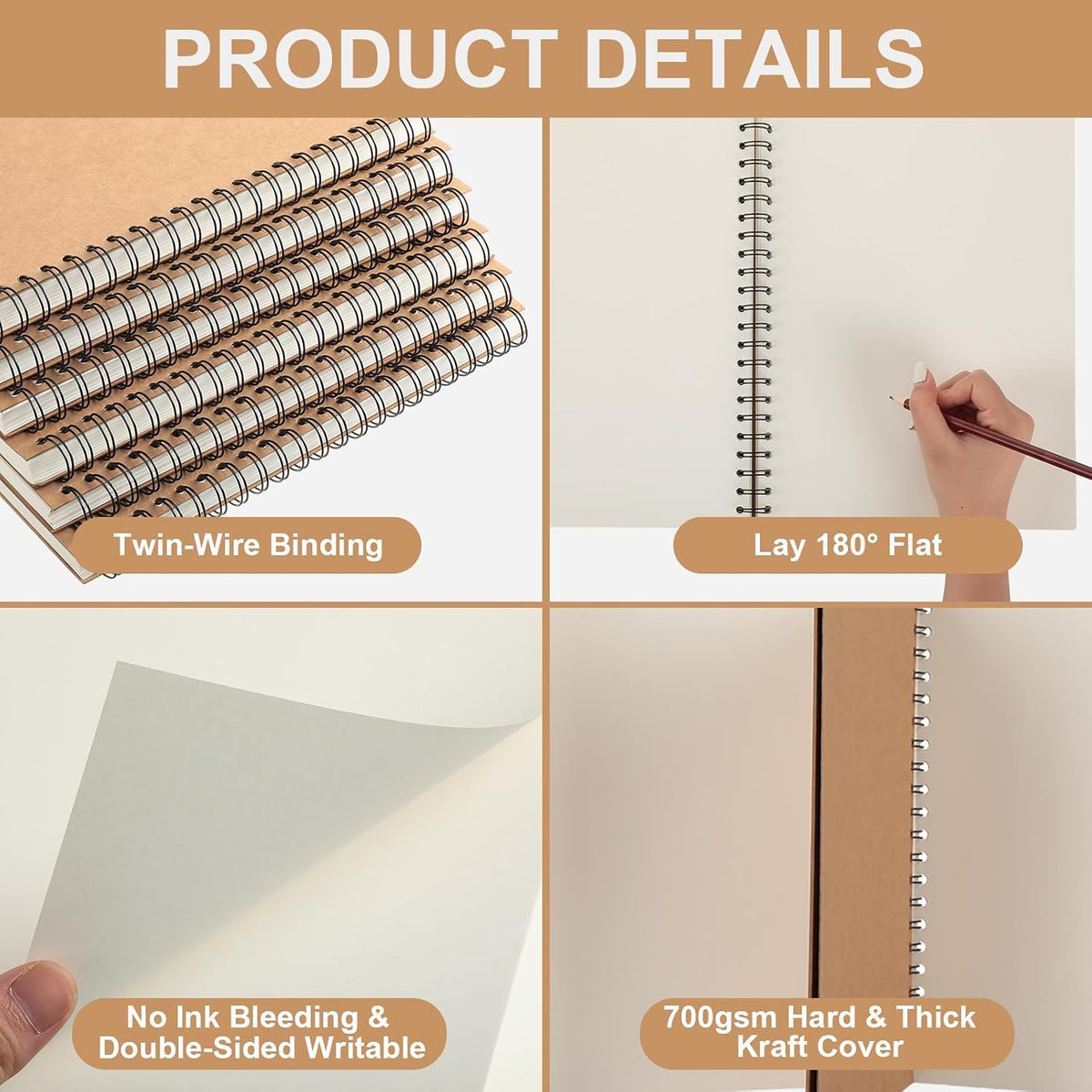 PerKoop 2 Pcs 8.5"x11" Spiral Sketch Books Sketch Pads, White