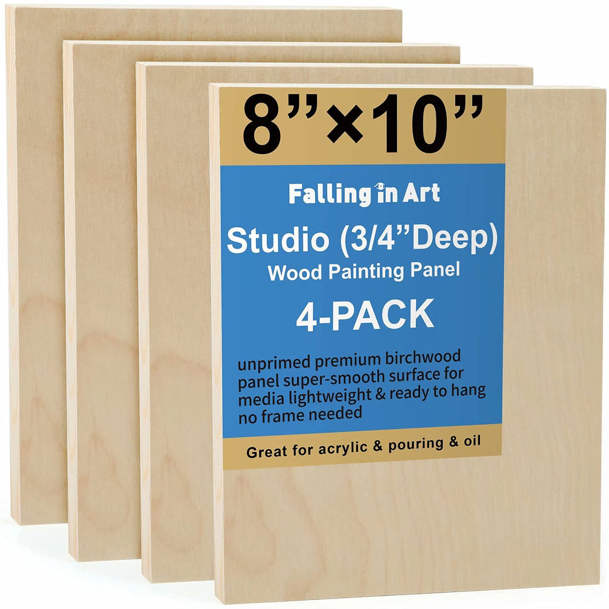 Falling in Art 4 Pack 9x12’’ Unfinished Birch Wood Panels Kit for Painting