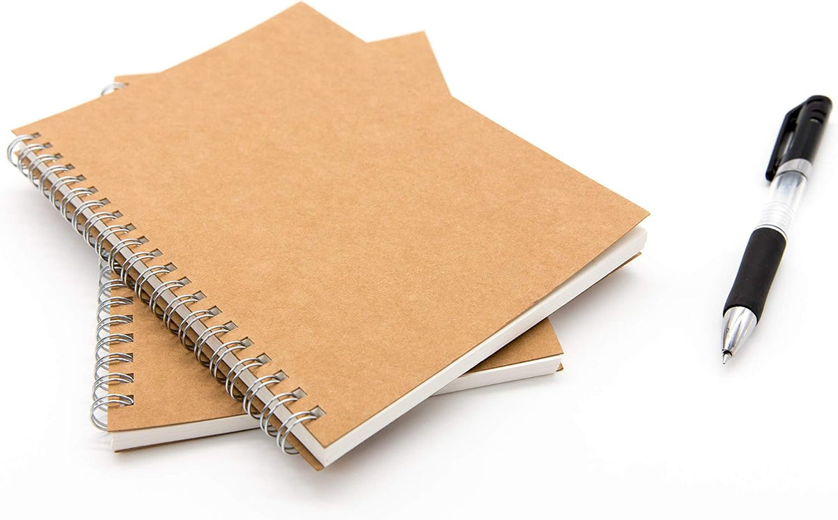 DSTELIN Blank Spiral Notebook, 9-Pack, Soft Cover, Sketch book, 100 Pages / 50 Sheets, 7.5 inch x 5.1 inch (Brown)