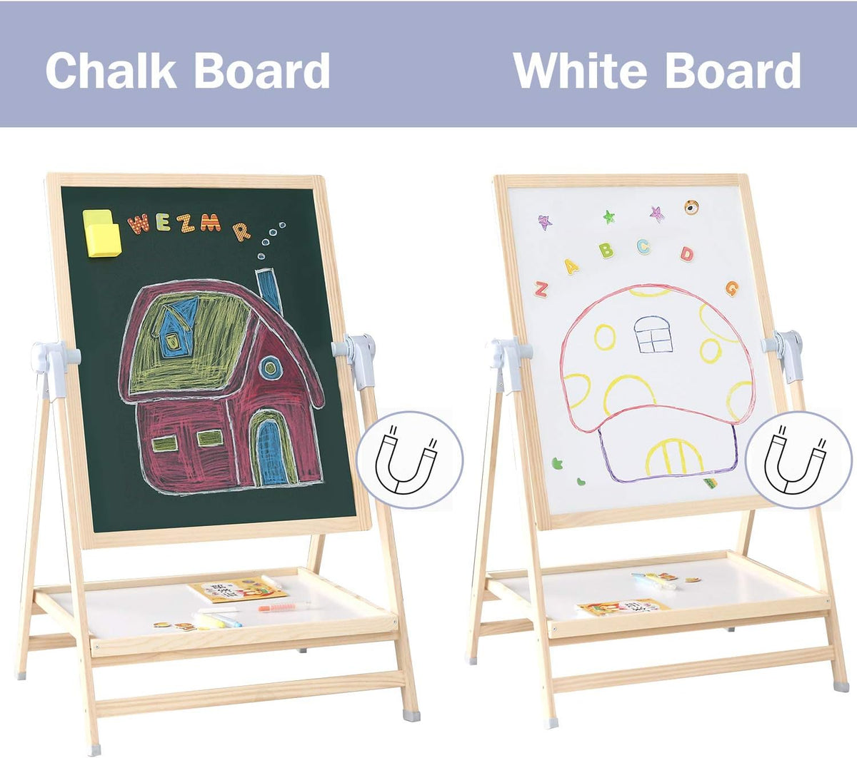 QZMTOY Kids Art Easel, Deluxe Standing Easel Set, Adjustable Art Table
