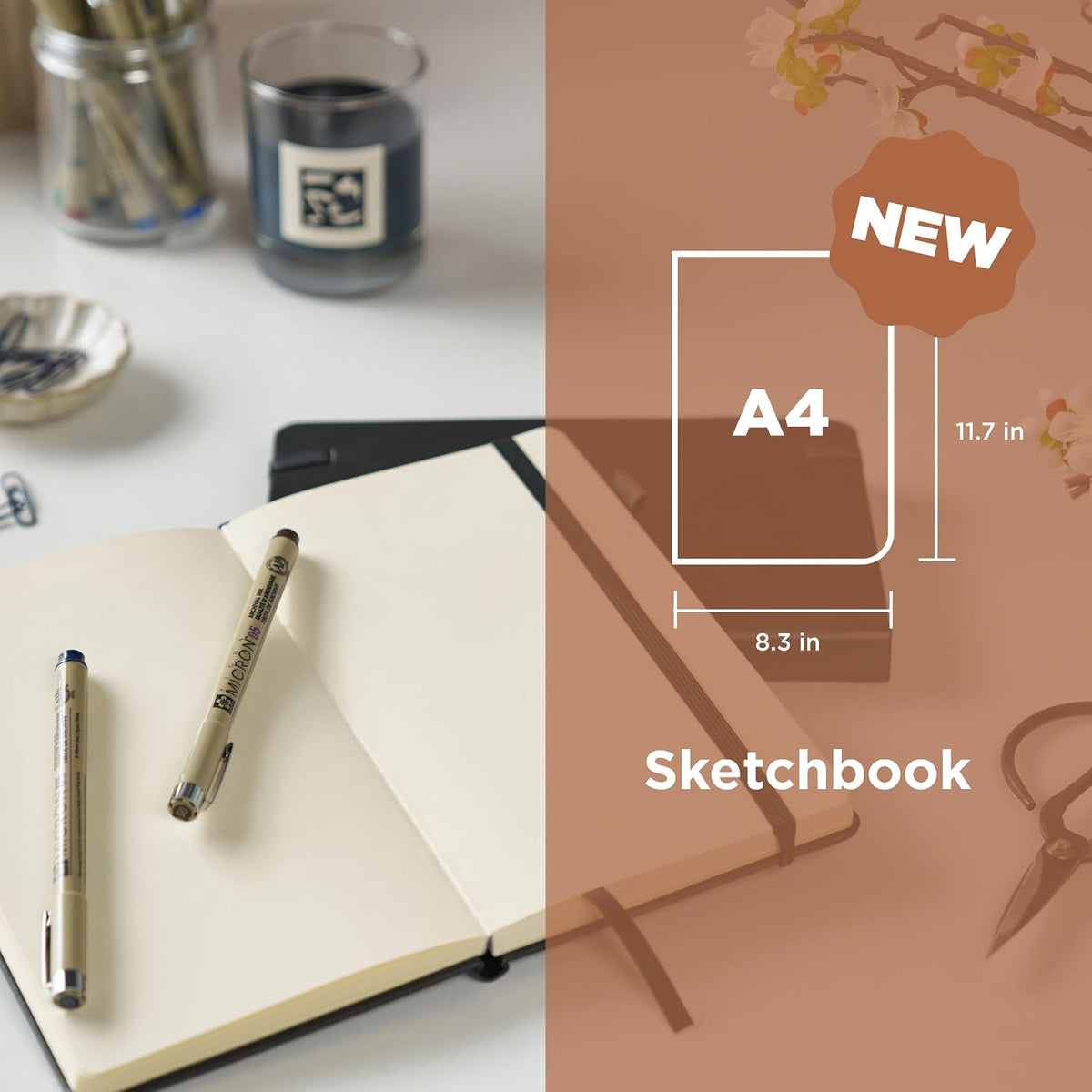 Sakura Sketchbook A4, Hardcover, 160 Pages, 8.3 x 11.7", Black, Cream Paper