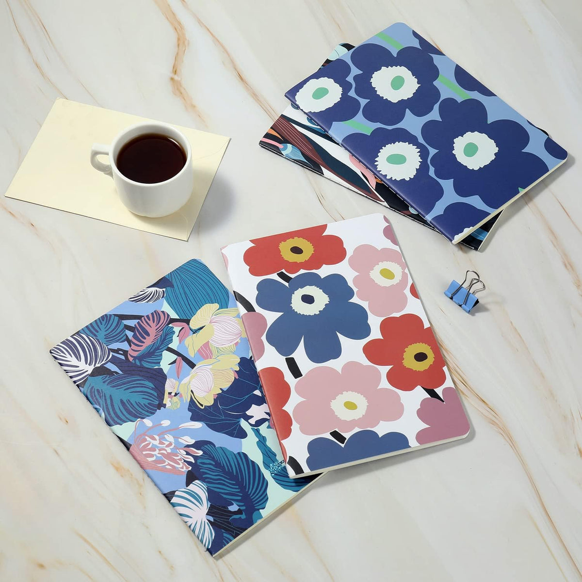 12 Pack Flower Design Blank Notebook Journals Bulk for Traveler, Student and Office, Plain Composition Subject Sketchbook Notebooks with Unlined Paper, 80GSM, 30 Sheets,5.5x 8.3 inch, A5 Size