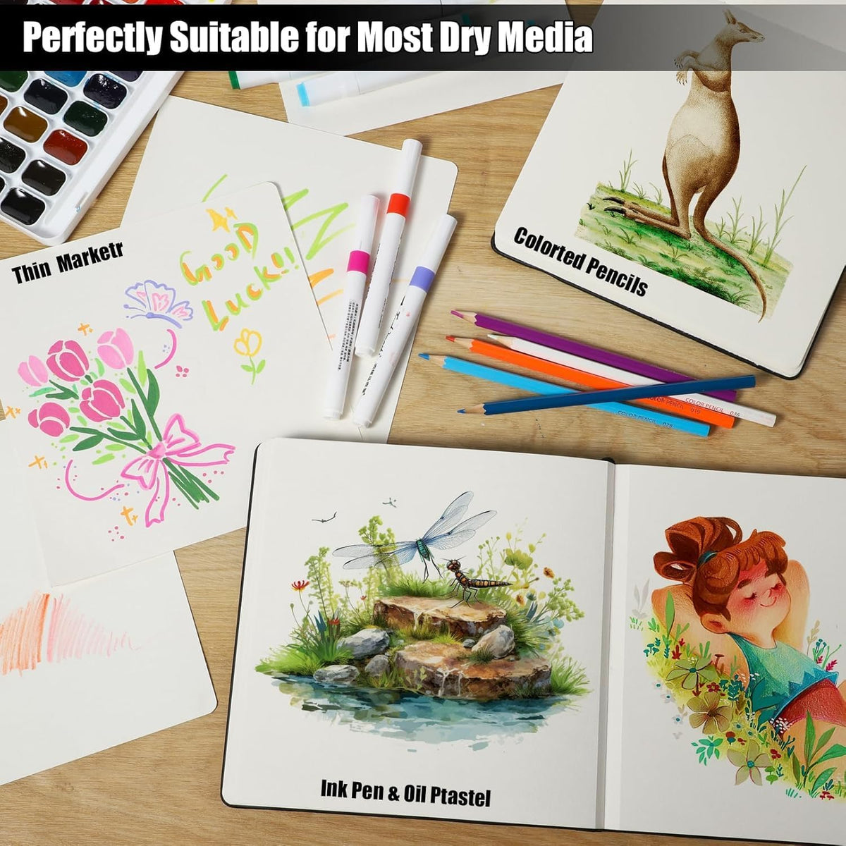 80 Sheets Hardcover Square Sketchbook 8×8In, 180gsm Heavyweight Drawing Pad