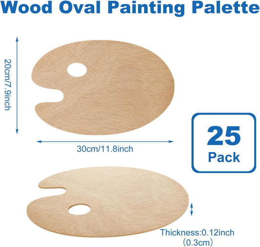 25 Pack Wood Painting Palette, Oil Wooden Paint Palette, Oval-Shaped Artist Painting Palette with Thumb Hole, Art Pallet for Painting (8 x 12 Inches)