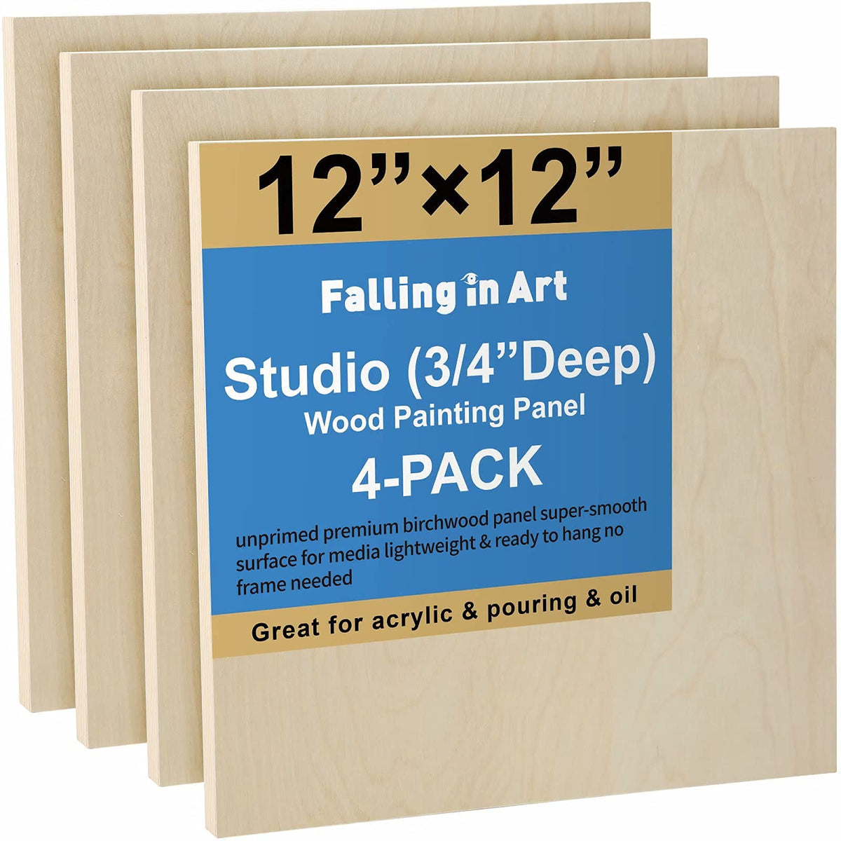 Falling in Art 4 Pack 9x12’’ Unfinished Birch Wood Panels Kit for Painting