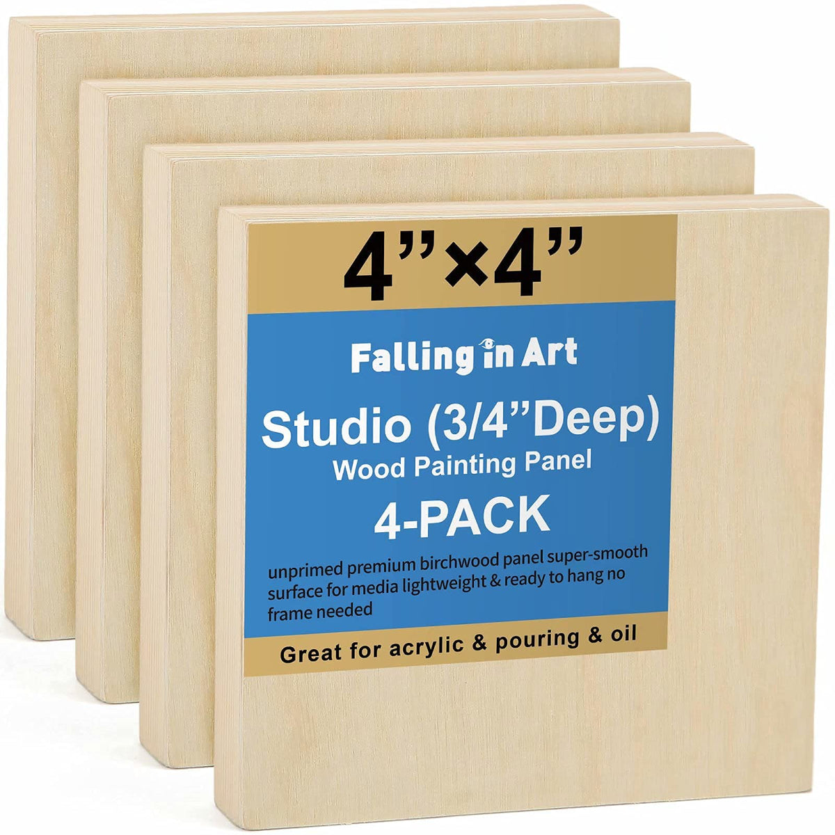 Falling in Art 4 Pack 9x12’’ Unfinished Birch Wood Panels Kit for Painting